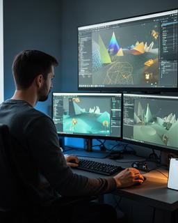 Lead developer configurând un motor de joc 3D pentru Android și iPhone la un birou din Cluj